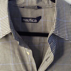 NWOT Nautica XLT cotton button up black/white check pocket logo Ivy League Dude